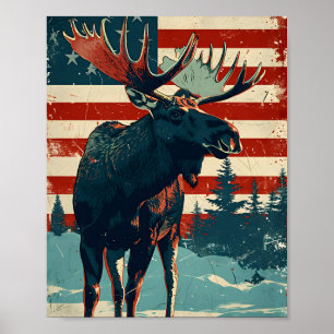 Affiche Drapeau américain Moose Vintage
