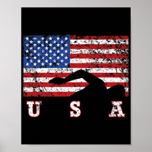 Affiche Drapeau Américain Natation USA Cadeau Équipe de Na