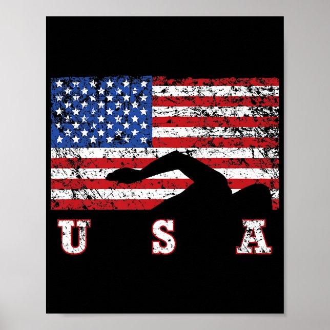 Affiche Drapeau Américain Natation USA Cadeau Équipe de Na (Devant)