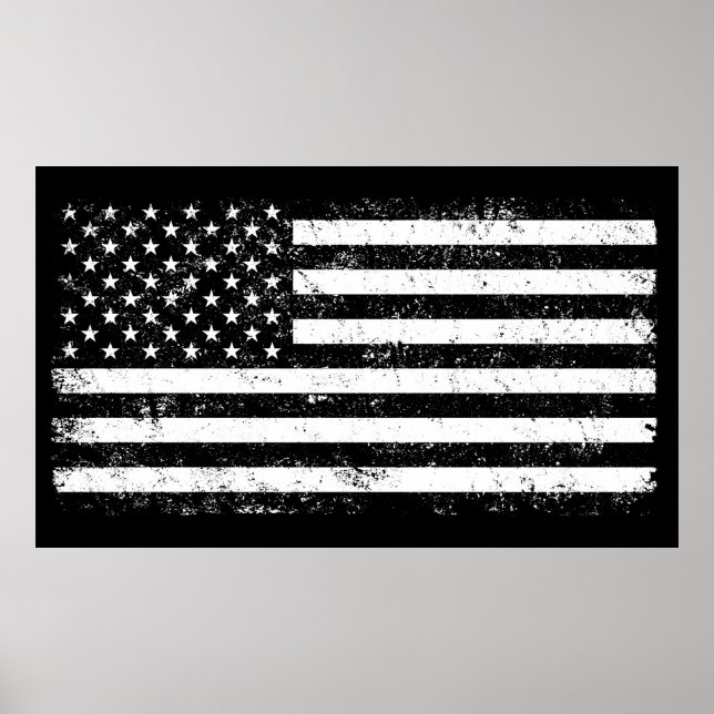 Affiche Drapeau américain, noir et blanc (Devant)