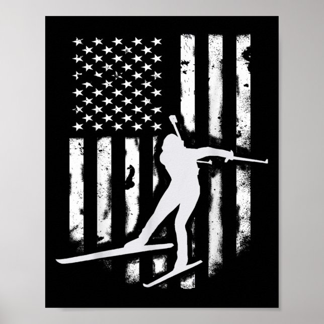 Affiche Drapeau américain Nordic Skier Cool Cadeau Top T (Devant)