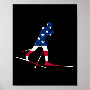 Affiche Drapeau américain Nordic Skier Cool Cadeau Top T