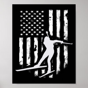 Affiche Drapeau américain Nordic Skier Cool Cadeau Top T