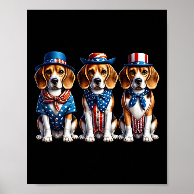 Affiche Drapeau américain Patriotic 4 juillet beagle (Devant)