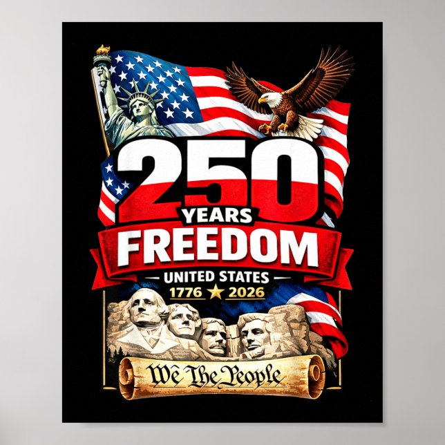 Affiche Drapeau américain patriotique 250 ans de liberté (Devant)