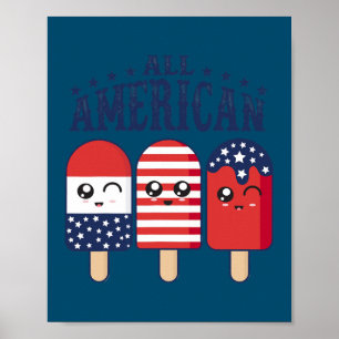 Affiche Drapeau américain Patriotique 4 juillet Popsicle I