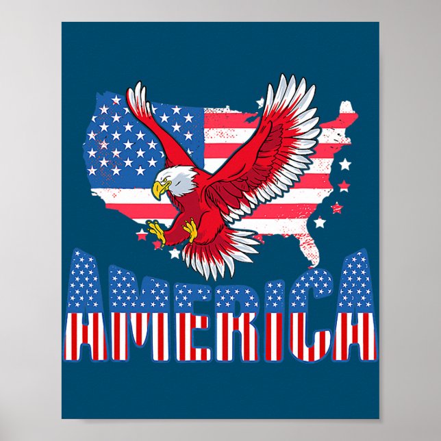 Affiche Drapeau américain patriotique 4 juillet'aigle roug (Devant)