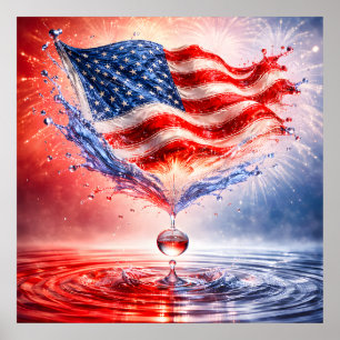 Affiche Drapeau américain patriotique éclaboussure de liqu