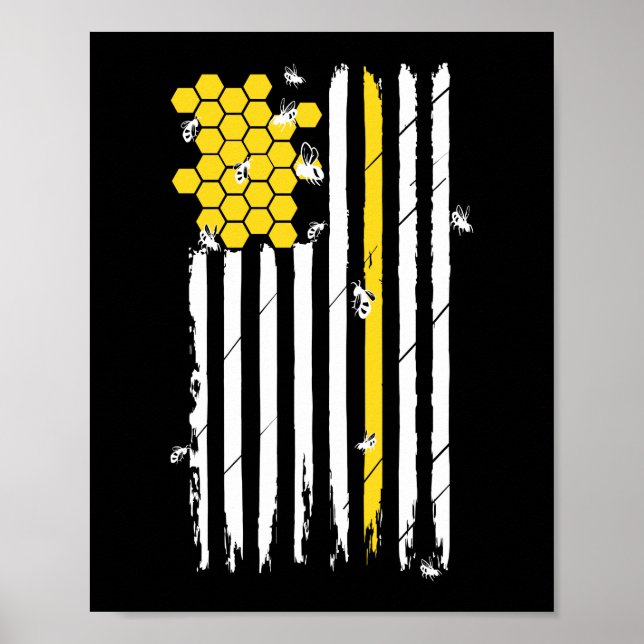 Affiche Drapeau américain patriotique Honeycomb Beekeeper  (Devant)