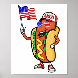 Affiche Drapeau Américain Patriotique Hot Dog Usa Funny 4e