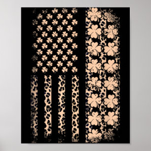 Affiche Drapeau américain patriotique léopard trèfle stPat