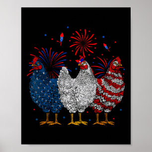Affiche Drapeau américain Patriotique Poulets Amour 4 juil