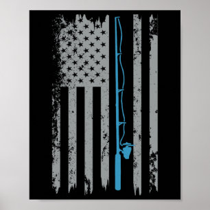 Affiche Drapeau Américain Pêche Pêcheur Vintage
