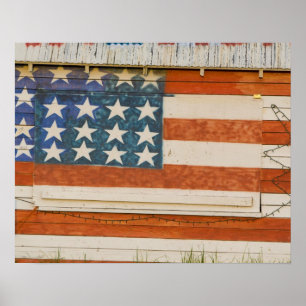 Affiche Drapeau américain peint sur un stand de feux d'art