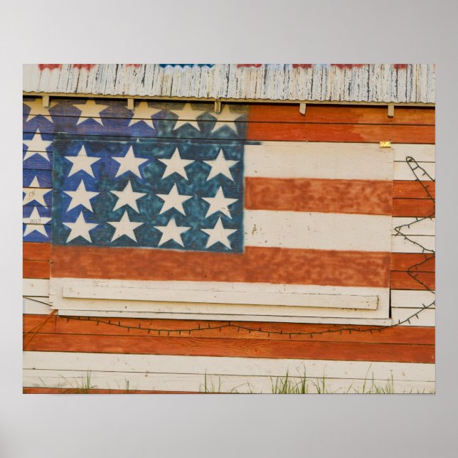 Affiche Drapeau américain peint sur un stand de feux d'art (Devant)