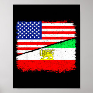 Affiche Drapeau américain persan USA Persia racines patrim