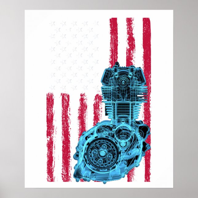Affiche Drapeau Américain Piston Muscle Car 9 (Devant)