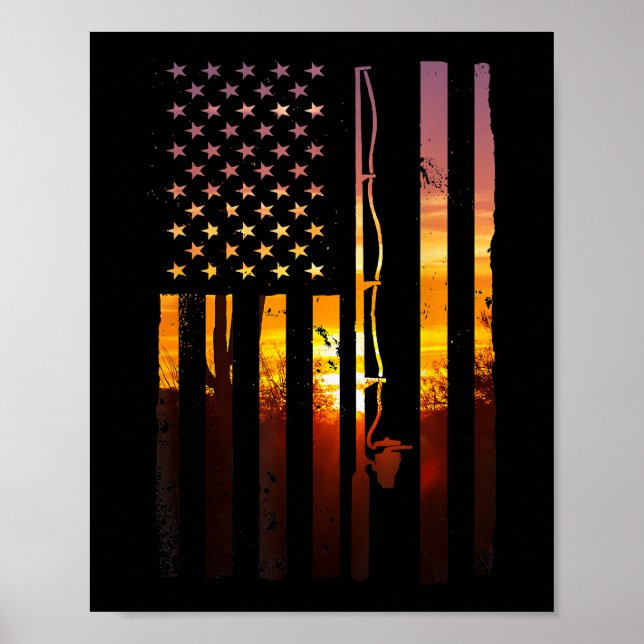 Affiche Drapeau Américain Poisson Pêcheur Pêcheur Drôle Ba (Devant)