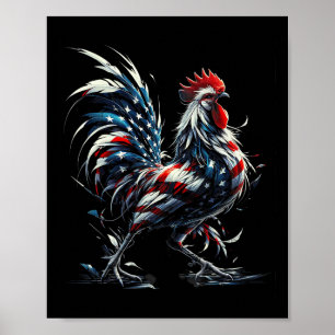 Affiche Drapeau américain poulet 4 juillet animal