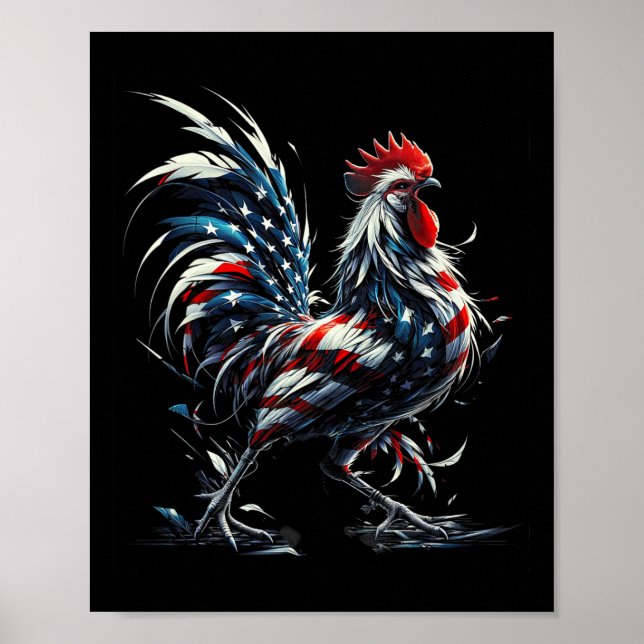Affiche Drapeau américain poulet 4 juillet animal (Devant)