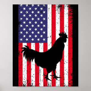 Affiche Drapeau Américain Poulet Coq Ferme Animal Ranch 
