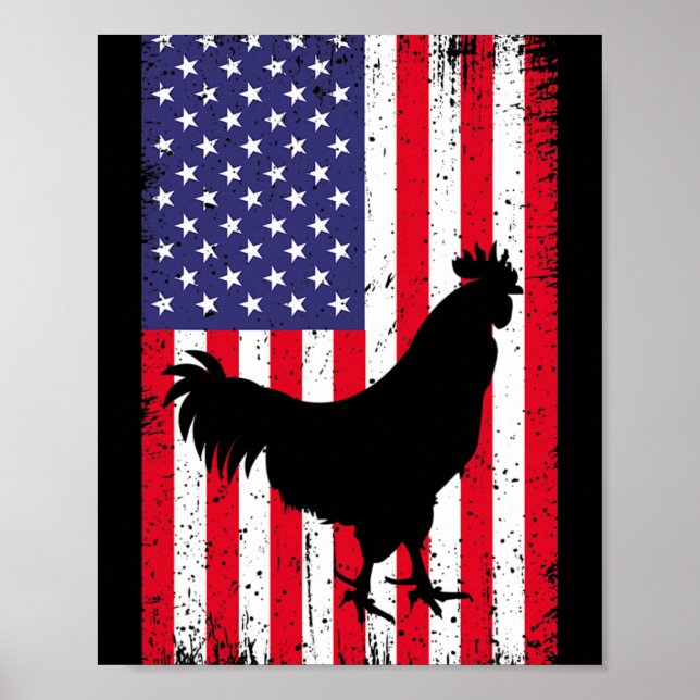 Affiche Drapeau Américain Poulet Coq Ferme Animal Ranch  (Devant)