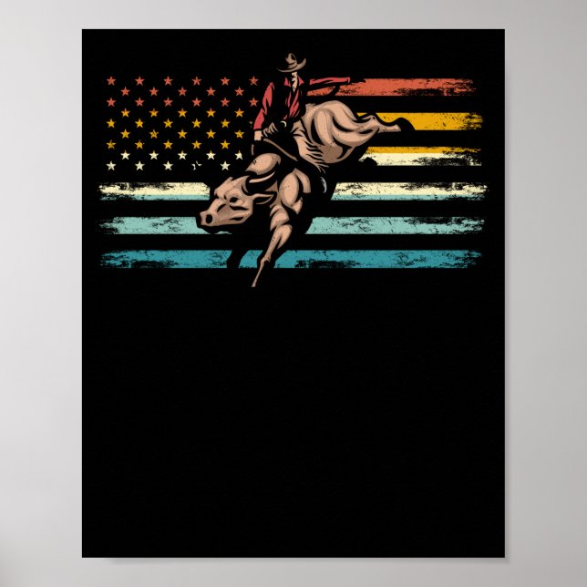 Affiche Drapeau américain rétro Riding Western Cowboy (Devant)
