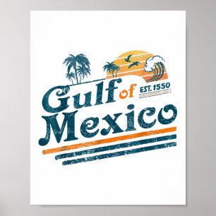 Affiche Drapeau Américain Retro Vintage Golfe Du Mexique 1