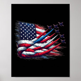 Affiche Drapeau américain rouge blanc bleu Jets de combat