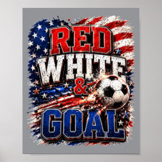 Affiche Drapeau Américain Rouge Blanc Et Goal Soccer 4 Jui