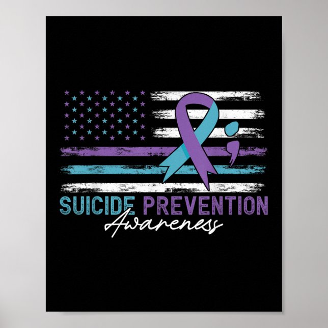 Affiche Drapeau américain Ruban de sensibilisation à la pr (Devant)