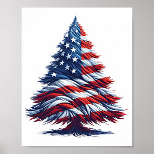 Affiche Drapeau américain sapin de Noël Art patriotique