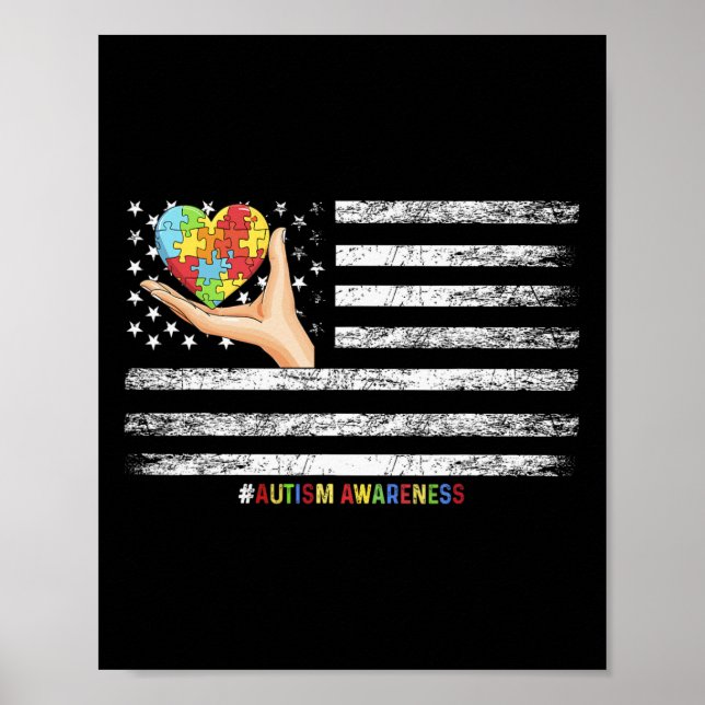 Affiche Drapeau Américain sensibilisation sur l'autisme Ma (Devant)