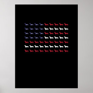 Affiche Drapeau américain Silhouette Dachshund 4 juillet