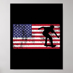 Affiche Drapeau Américain Skateur Skateboard 4 Juillet Éta