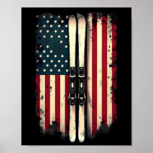 Affiche Drapeau américain Ski alpin Skier 2