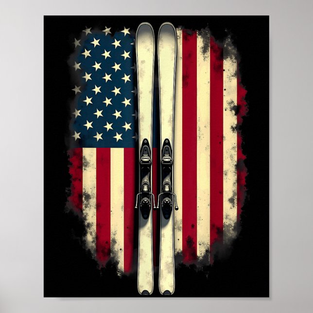 Affiche Drapeau américain skieur de ski alpin  (Devant)
