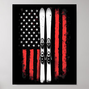 Affiche Drapeau américain skieur de ski alpin _1