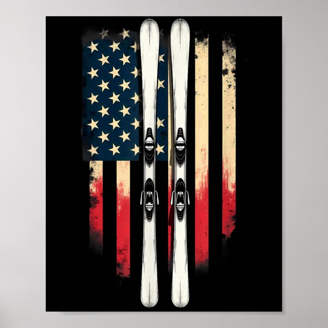 Affiche Drapeau américain skieur de ski alpin _1  (Devant)