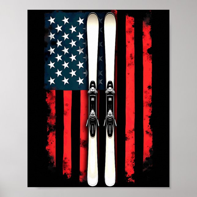 Affiche Drapeau américain skieur de ski alpin Drapeau amér (Devant)