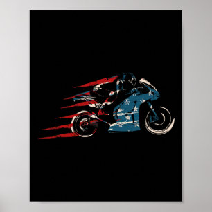 Affiche Drapeau Américain Super Vélo Moto Gp 4 juillet Dir