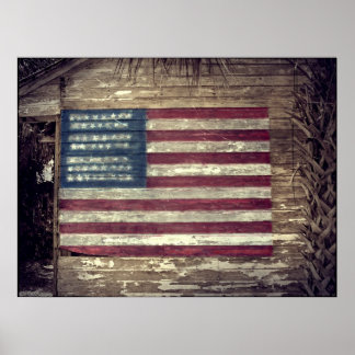 Affiche Drapeau américain sur la construction