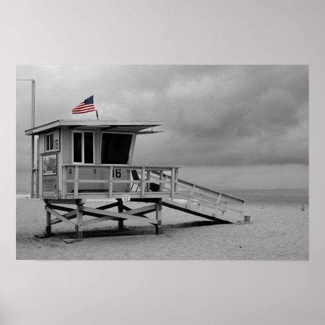 Affiche Drapeau américain sur la lifeguard Shack (Devant)