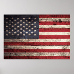 Affiche Drapeau américain sur le vieux grain en bois