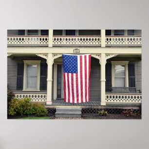 Affiche Drapeau américain sur un porche du Vermont