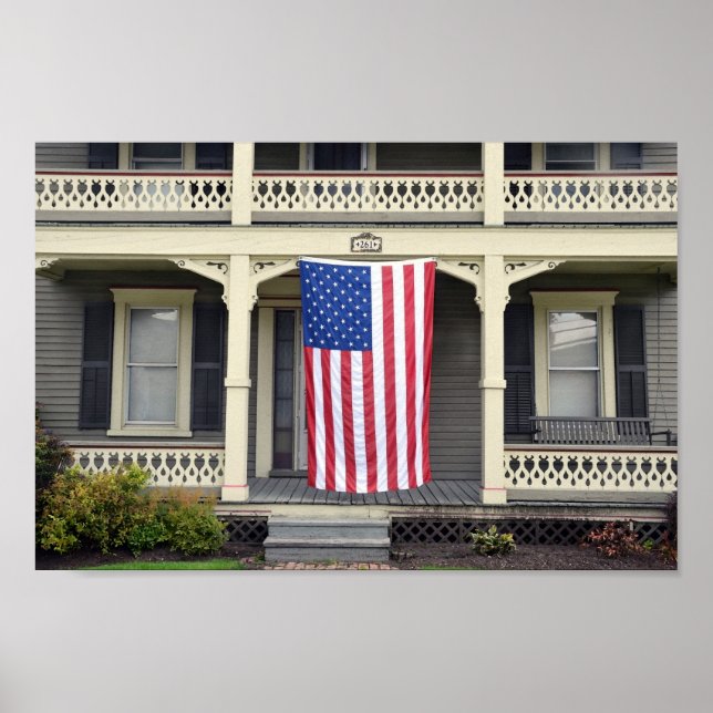 Affiche Drapeau américain sur Vermont Porch (Devant)