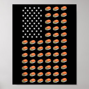 Affiche Drapeau Américain Sushi Nourriture Usa Patriotisme