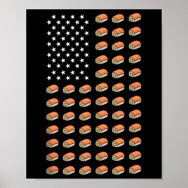 Affiche Drapeau Américain Sushi Nourriture Usa Patriotisme (Devant)
