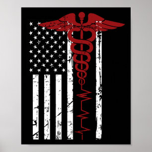 Affiche Drapeau américain Symbole Médicale Noir Patriotiqu