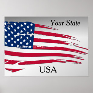 Affiche Drapeau américain tatoué Votre Etat USA